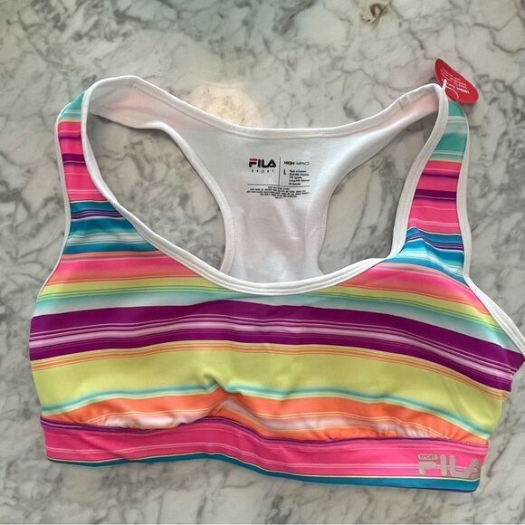 NWT - FILA High Impact Sports Bra Hotstripe Neon - Picture 1 of 3